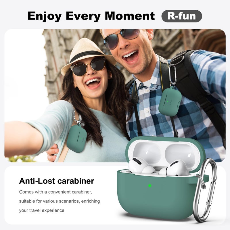 R-fun for AirPods Pro 2nd/1st Generation Case with Cleaner Kit,Soft Silicone Protective Case Cover for Apple AirPod Pro 2/1 for Women Men,AirPods Pro Case Accessories with Keychain,Pine Green - Image 2